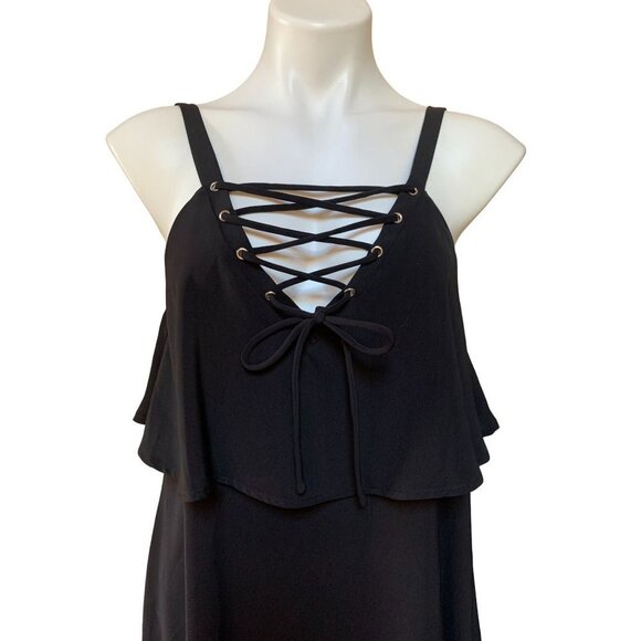 Women's Black Lace Front Flounce Top Mini Dress Size Small - Picture 2 of 8
